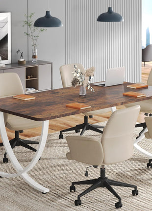 Executive Desk, 63” W X 31.5” D Large Office Desk, Modern Computer Desk Conference Table Meeting Room Table, Business Furniture for Home Office, White and Walnut-4