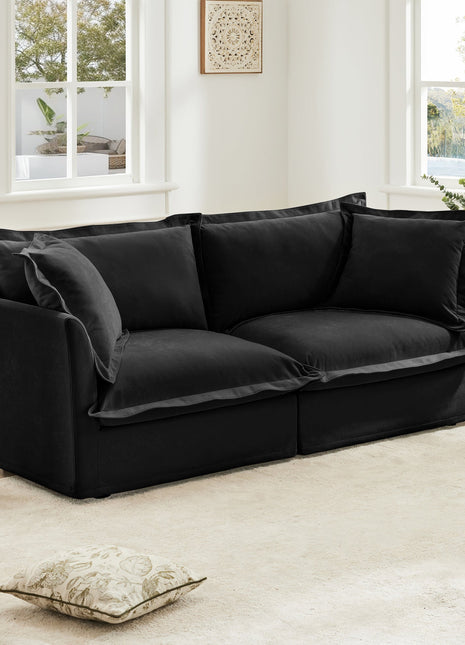Modern Slipcovered 2-Seat Sofa Couches for Living Room, 2 Seater Sofa, Plain Chenille Deep Seat Sofa with Upholstered Cushion&Detachable Cover, Comfy Sofa Couch for Small Space, Apartment, Black-2