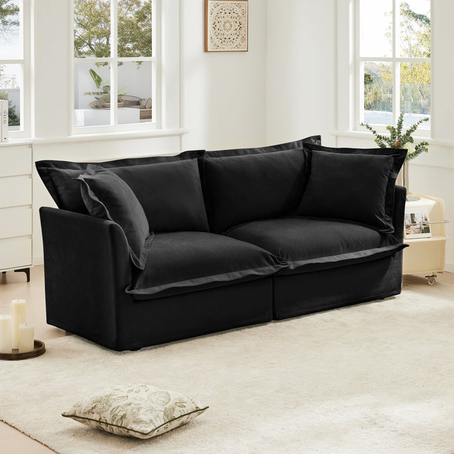 Modern Slipcovered 2-Seat Sofa Couches for Living Room, 2 Seater Sofa, Plain Chenille Deep Seat Sofa with Upholstered Cushion&Detachable Cover, Comfy Sofa Couch for Small Space, Apartment, Black-2