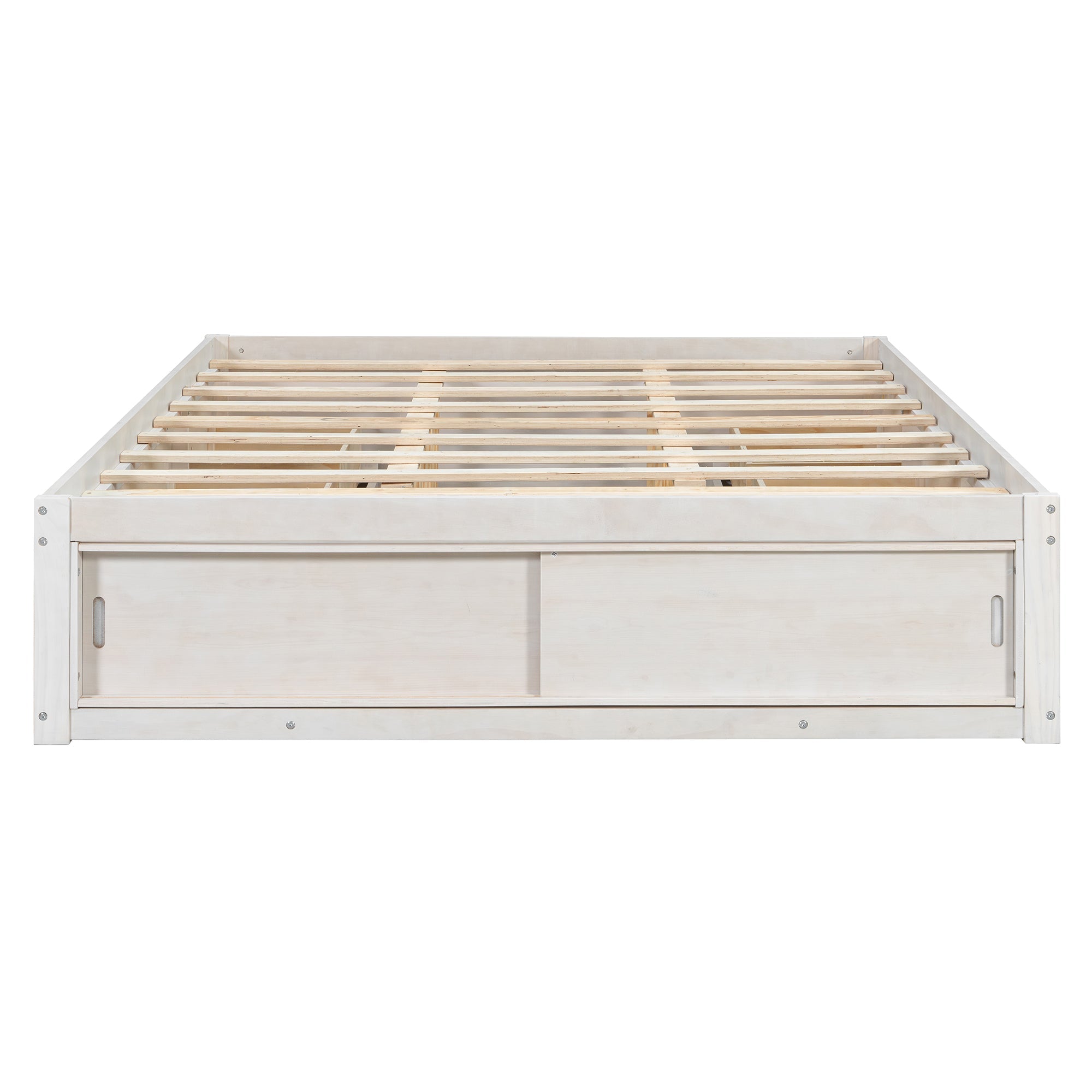 Platform Bed Frame with 4 Storage Drawers and Footboard Storage Cubby,
