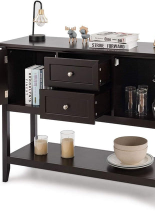Coffee Brown Wood Buffet Server with Cabinets
