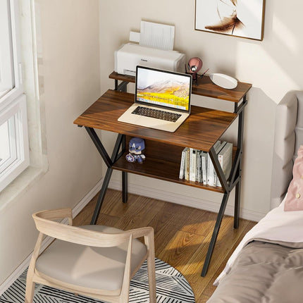 Small Desk, 27.5 Inch Small Computer Desk for Small Spaces, Compact Desk with Storage, Tiny Desk Study Desk with Monitor Stand for Home Office, Espresso-1