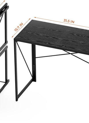 Small Folding Desk 31.5 Inch No Assembly Required Computer Desks, Spaces Saving Foldable Table for Bedroom, Home Office, Dorm, Apartment, Kids, Black Wood-2