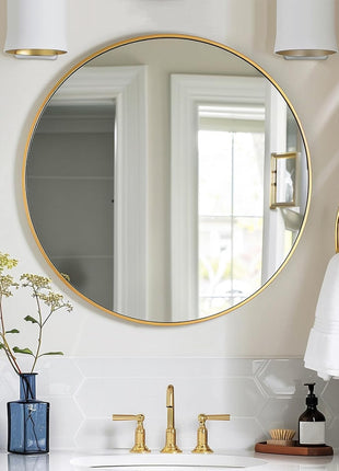 Gold round Mirror, 24 Inch Circle Mirror, Gold Metal Frame, round Wall Mounted Mirrors for Bathroom, Hallway, Living Room, Bedroom.-2