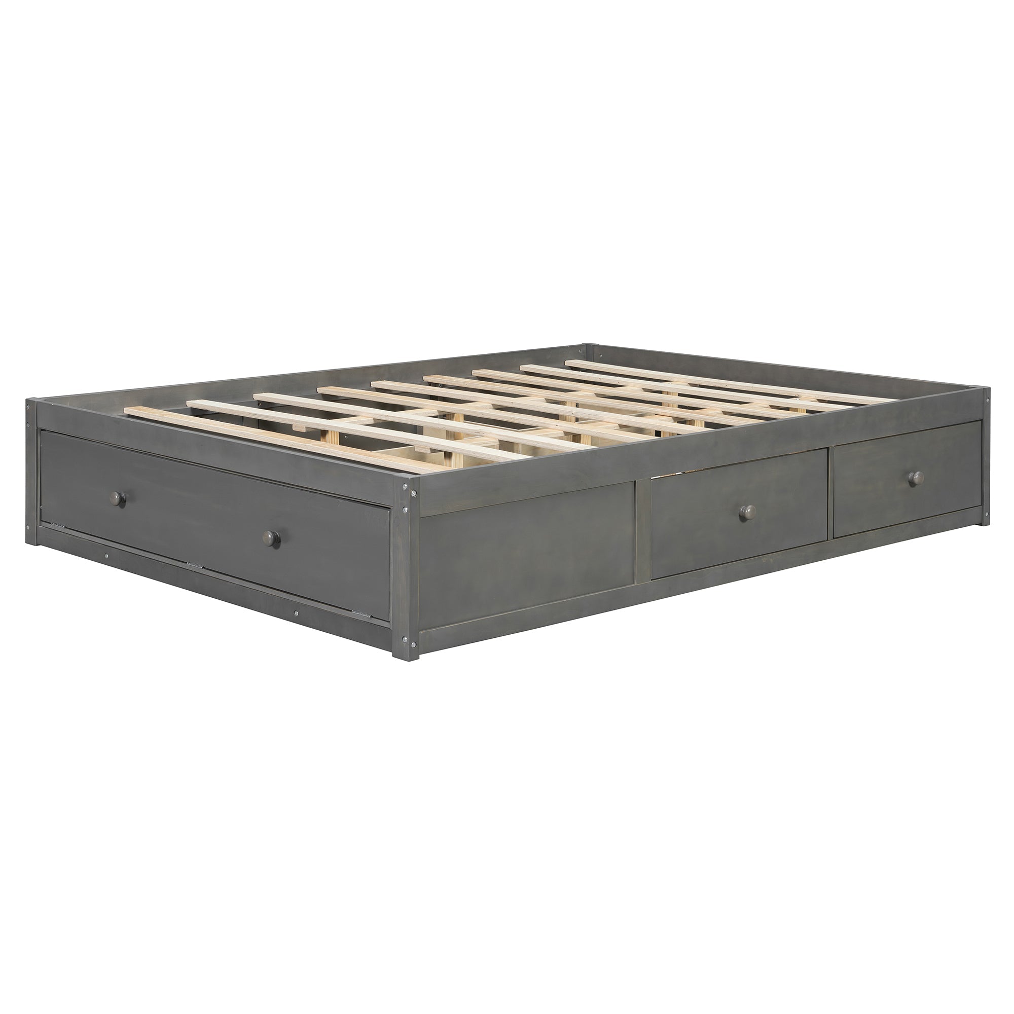 Platform Bed Frame with 4 Storage Drawers and Hydraulic Lift Footboard
