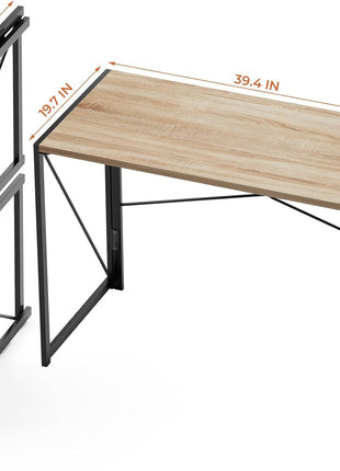 Small Folding Desk 39.4 Inch Foldable Computer Desks, Spaces Saving Writing Table for Bedroom, Home Office, Dorm, Apartment, Kids, Beech-2