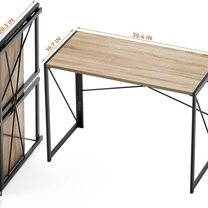 Small Folding Desk 39.4 Inch Foldable Computer Desks, Spaces Saving Writing Table for Bedroom, Home Office, Dorm, Apartment, Kids, Beech-2