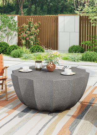 35.43' Modern Outdoor and Indoor Waterproof Coffee Table, Durable MgO Cement Design, Suitable for Terraces, Gardens, Backyards and Living Rooms ( Grey)-0