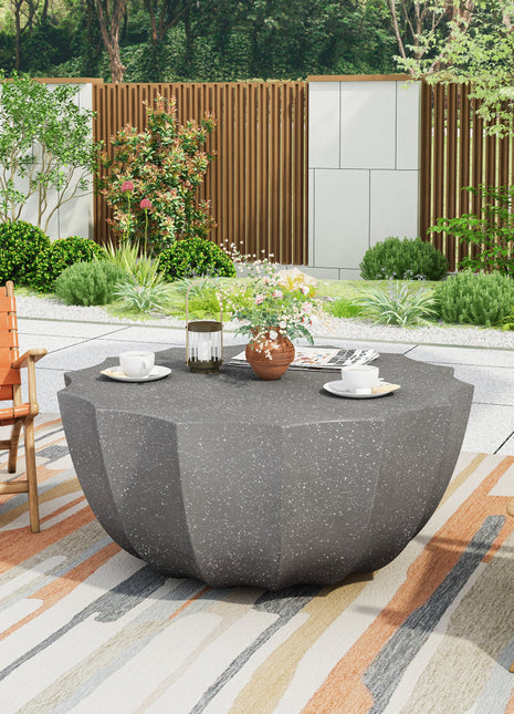 35.43' Modern Outdoor and Indoor Waterproof Coffee Table, Durable MgO Cement Design, Suitable for Terraces, Gardens, Backyards and Living Rooms ( Grey)-0