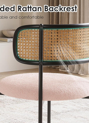 Kitchen Chairs Set of 4, Mid-Century Modern Dining Chairs,Kitchen Dining Room Chairs, Rattan Backrest round Upholstered Sherpa Dining Chairs,Pink-4