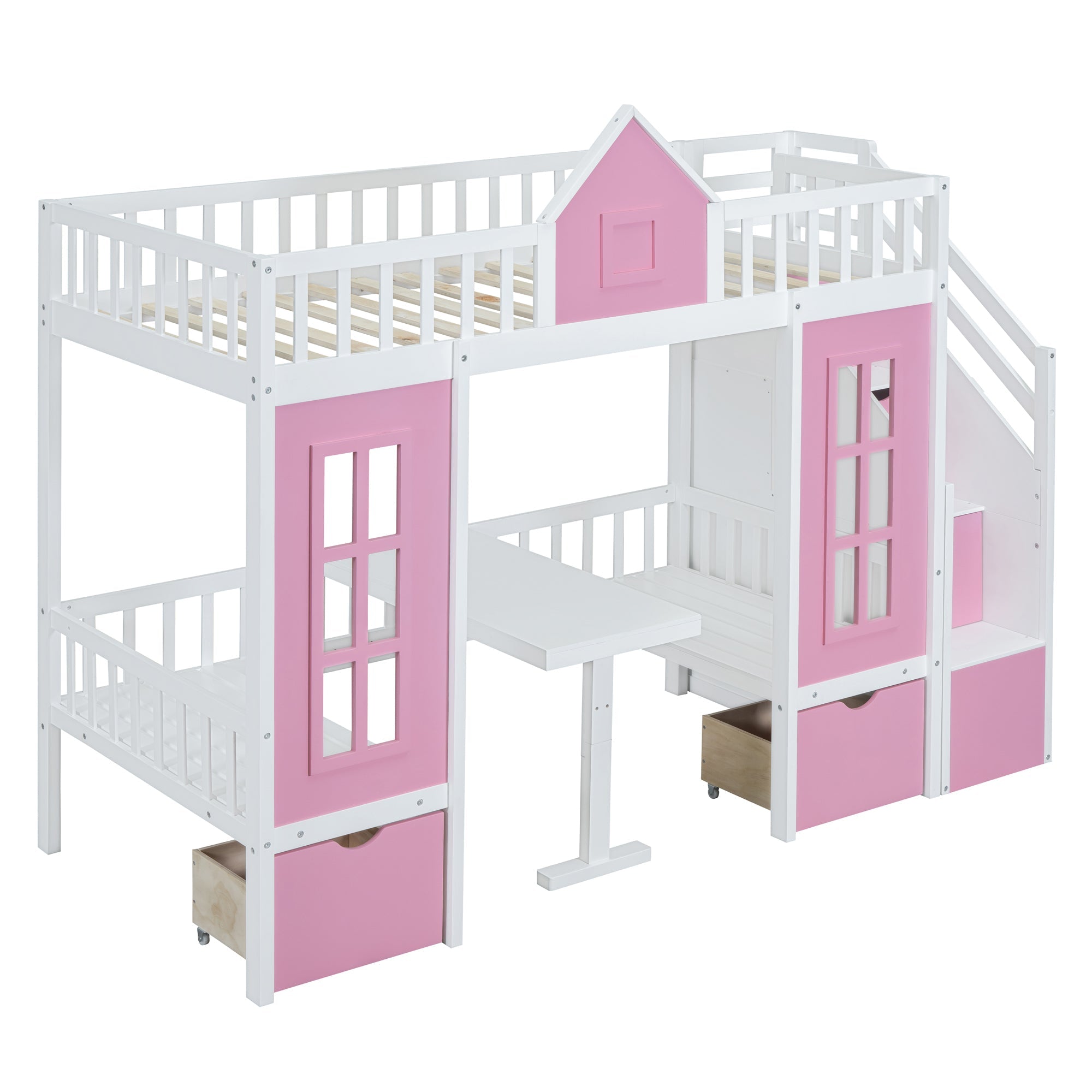 Twin-Over-Twin Bunk Bed with Changeable Table, Bunk Bed Turn into