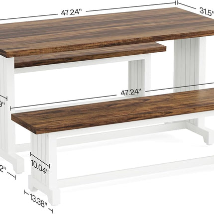 Dining table with benches and dimensions labeled
