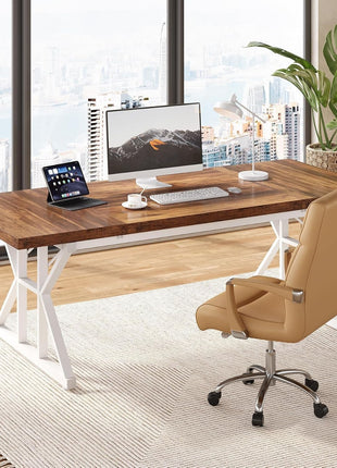 70.8-Inch Large Executive Desk, Modern Computer Office Desk, Wooden Writing Desk Study Table for Home Office-1