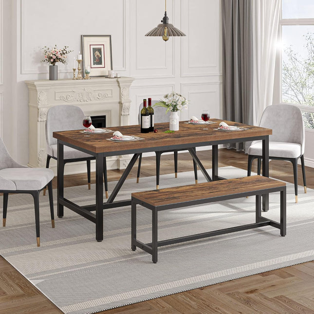 70.8" Large Kitchen Dining Room Table for 6-8 People, Rustic Brown Farmhouse Industrial Wood Style Rectangle Apartment Dinning Room Dinette Tables for Eating Dinner-4