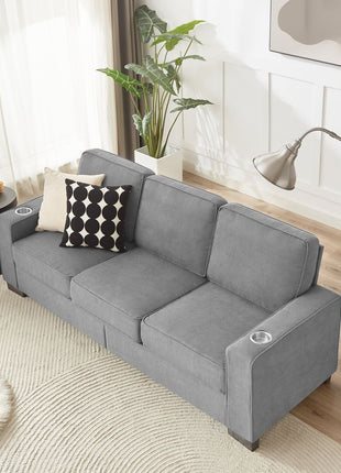 83.86'Snowfleece Fabric sofa,Modern Compressed Couch,3-Seater Sofa, Furniture for Living Room,Bedroom,office ,Gray-2