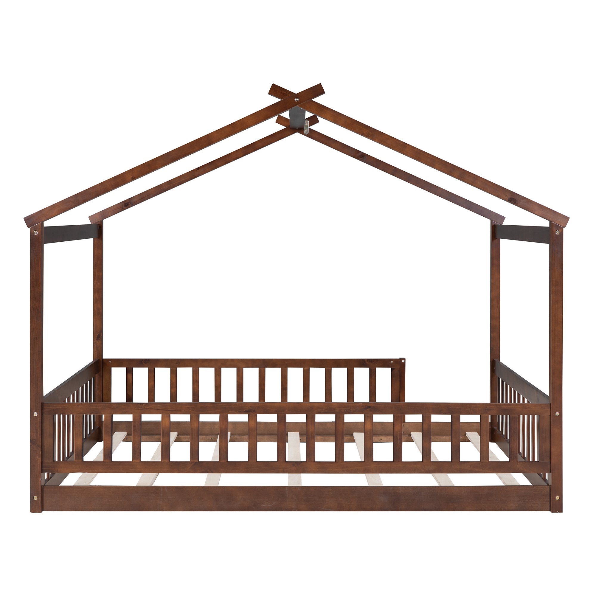 Wood Bed House Bed Frame with Fence, for Kids, Teens, Girls, Boys