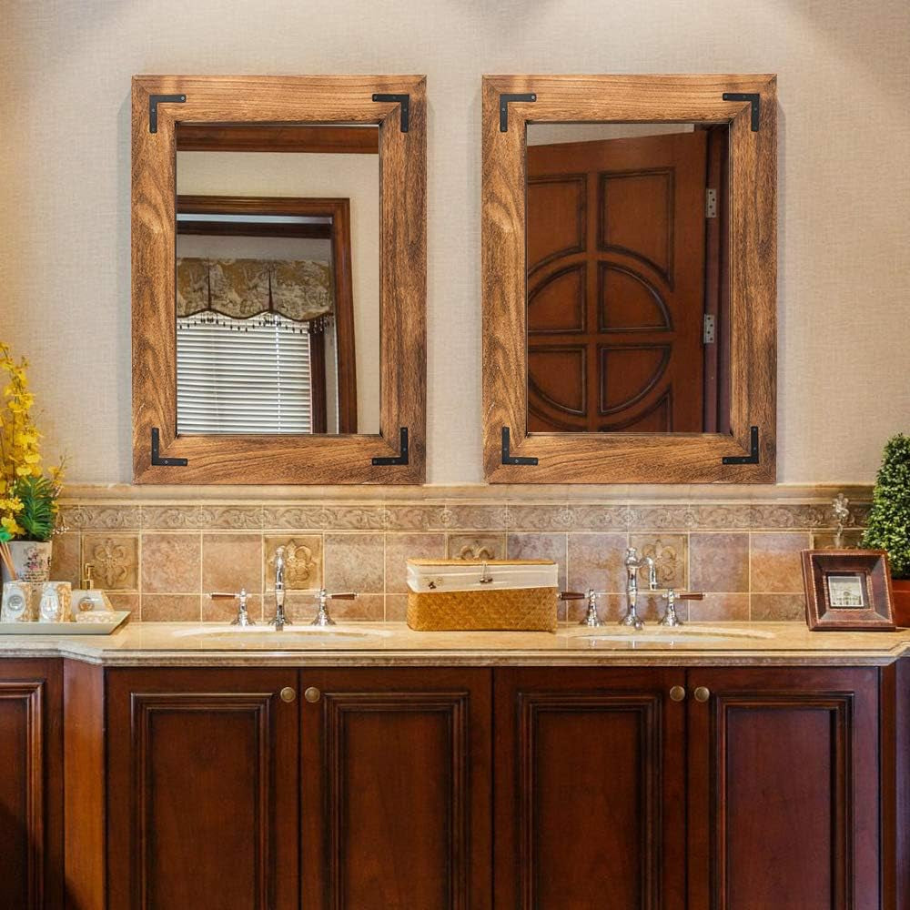 Bathroom vanity with wooden mirrors and cabinets