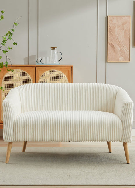 50.78'W Modern Loveseat Couch Sofa, Corduroy Fabric Upholstered 2-Seat Sofa, Wooden Nature Legs for Small Spaces Office Studio Apartment Bedroom, Ivory-1