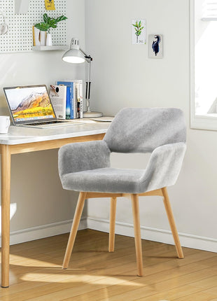 Desk Chair No Wheels Comfy Accent Chair for Living Dining Room Bedroom Vanity Chair Makeup Chair Home Office Mid Century Modern Upholstered Arm Chair Sofa Chair (Gray, 1)-0