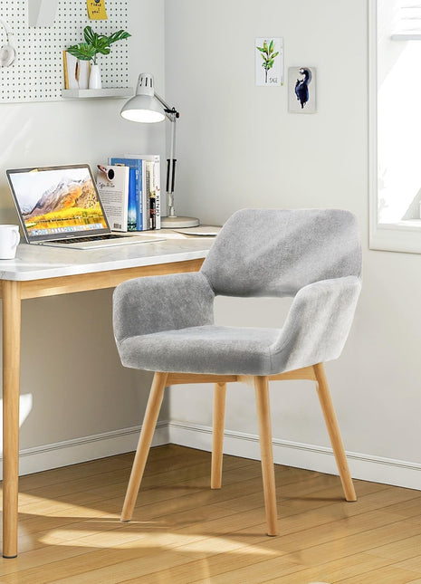 Desk Chair No Wheels Comfy Accent Chair for Living Dining Room Bedroom Vanity Chair Makeup Chair Home Office Mid Century Modern Upholstered Arm Chair Sofa Chair (Gray, 1)-0