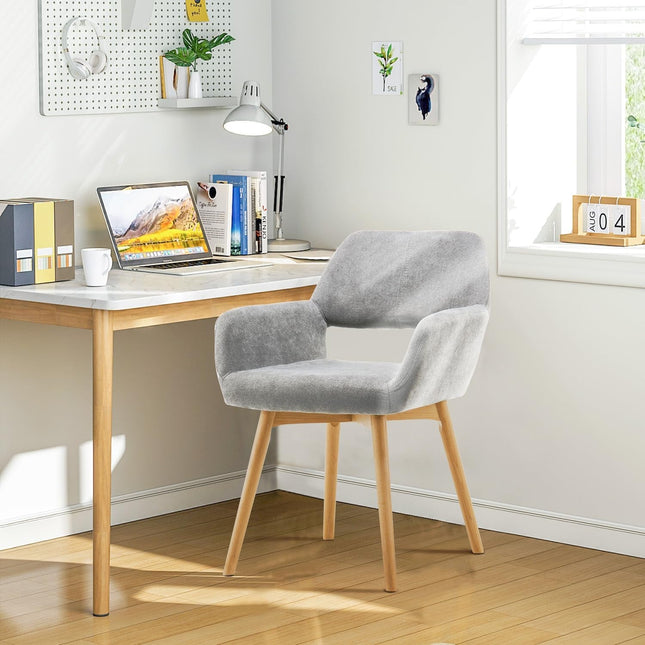 Desk Chair No Wheels Comfy Accent Chair for Living Dining Room Bedroom Vanity Chair Makeup Chair Home Office Mid Century Modern Upholstered Arm Chair Sofa Chair (Gray, 1)-0