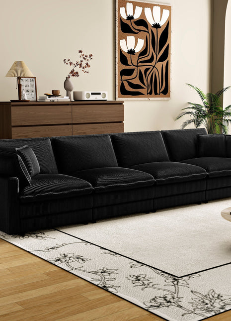 Modular Sectional Sofa,Deep Seat Couch for Living Room , 4 Pillow, Modern L-Shaped Sofa for Living Room Bedroom Apartment,BLACK-0