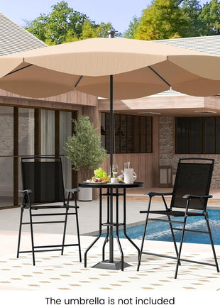 3 PCS Patio Table and Chairs Set, Bistro Furniture with DPC Tabletop, Umbrella Hole, Outdoor Bar Set with round Table and 2 Folding Counter Height Chairs for Poolside, Deck, Porch, Black-2
