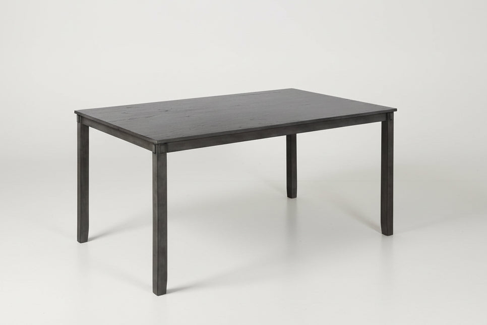 Black dining table with text highlighting features on a white background