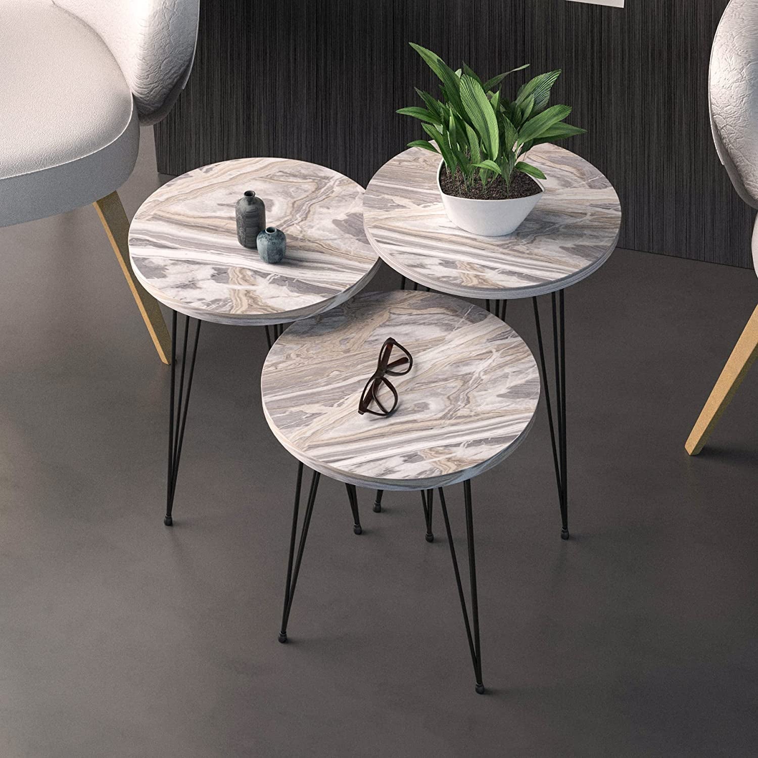 Set of 3 Grey Marble Nesting Tables-1