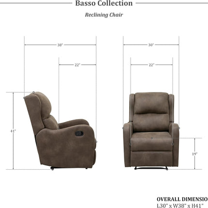 Recliner Chair Living Room Reclining Sofa Chair, Home Theater Seating Modern Recliner, Manual Recliner Sofa Chair for Living Room/Office/Apartment, Wall Hugger Recliner, Brown-1