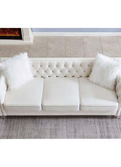 Velvet Upholstery Tufted Sofa Crystal Feet Removable Cushion-2