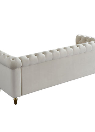 Chesterfield Velvet Sofa 84.65 inch for Living Room Beige Color-3