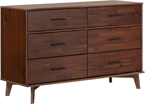 Hardy Haus 6 Drawer Solid Pine Wood Dresser With Walnut Finish