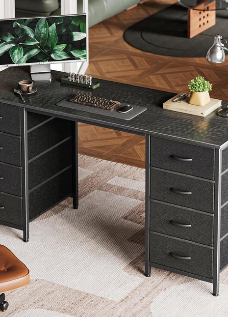 55 Inch Computer Desk with 8 Fabric Drawers, Office Desk Work Desk for Home Office, Study, Gaming Desk with Drawers, Large Storage, Black-0