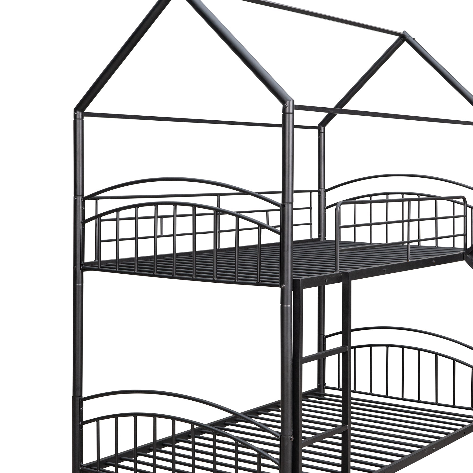 Twin Over Twin Metal Bunk Bed With Slide, Kids House Bed