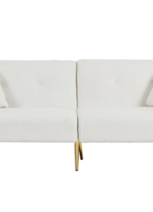 Modern Teddy Upholstered Accent Loveseat Sofa With Side Pocket,Folding Sleeper Sofa Bed With Foldable Armrest , Adjustable Backrest and Golden Metal Legs for Living Room,White-3
