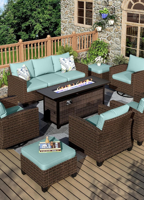 Swivel Glider Patio Furniture Set with Fire Pit-0