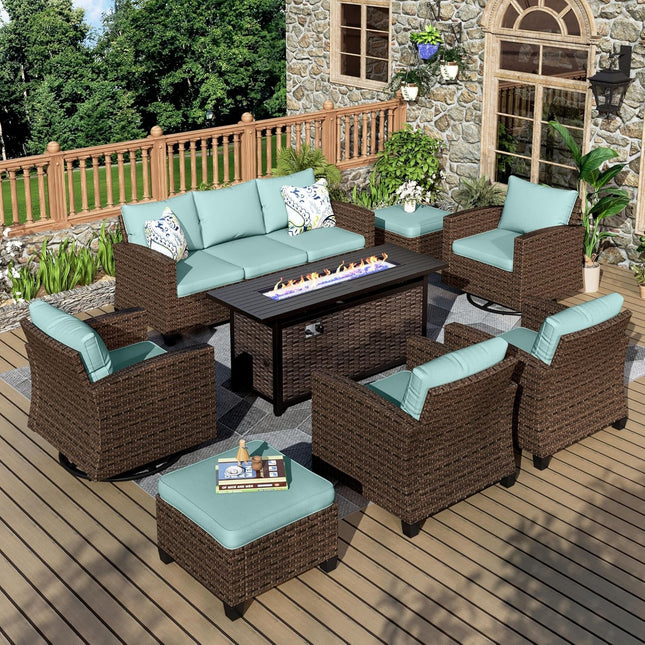 Swivel Glider Patio Furniture Set with Fire Pit-0