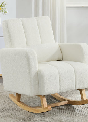 Accent Rocking Chair with Pillow, Ultimate Comfort for Your Home, Teddy Velvet, Cream White-2