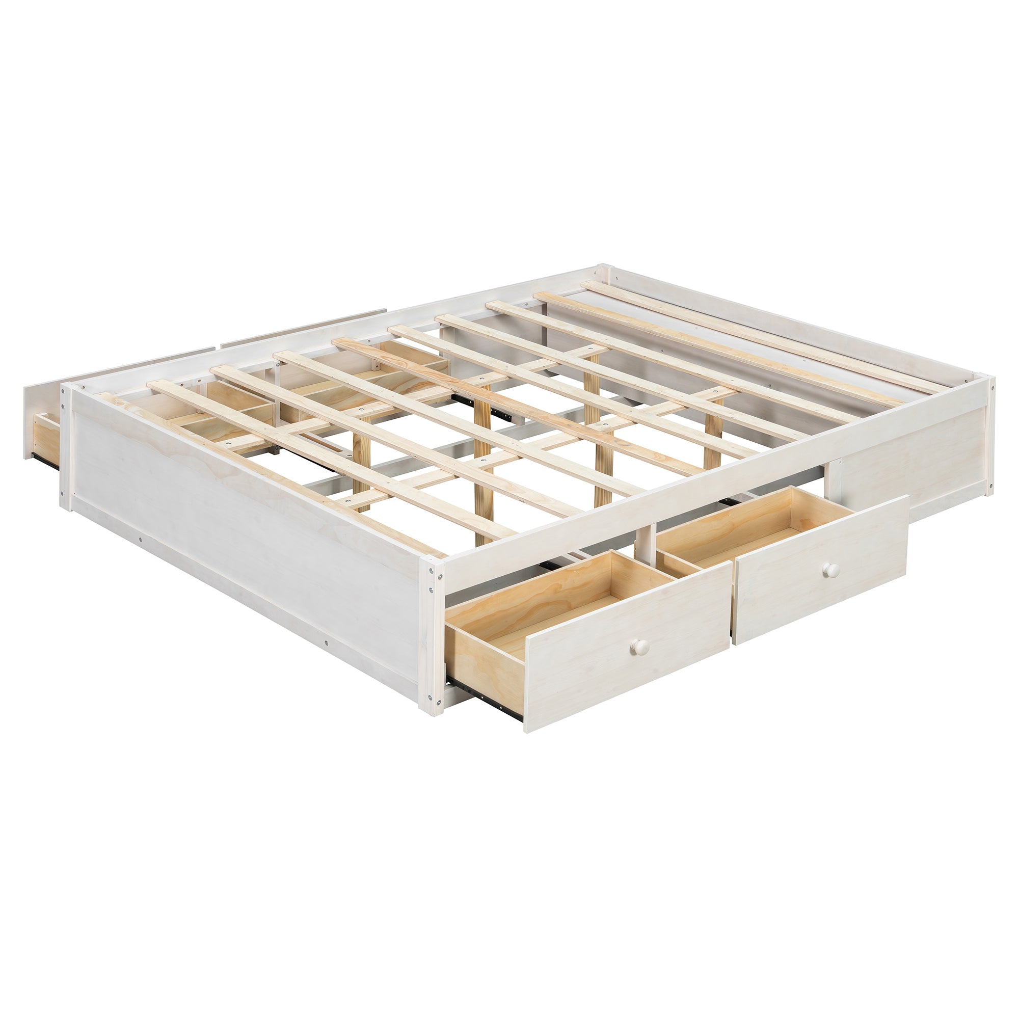 Platform Bed Frame with 4 Storage Drawers and Hydraulic Lift Footboard