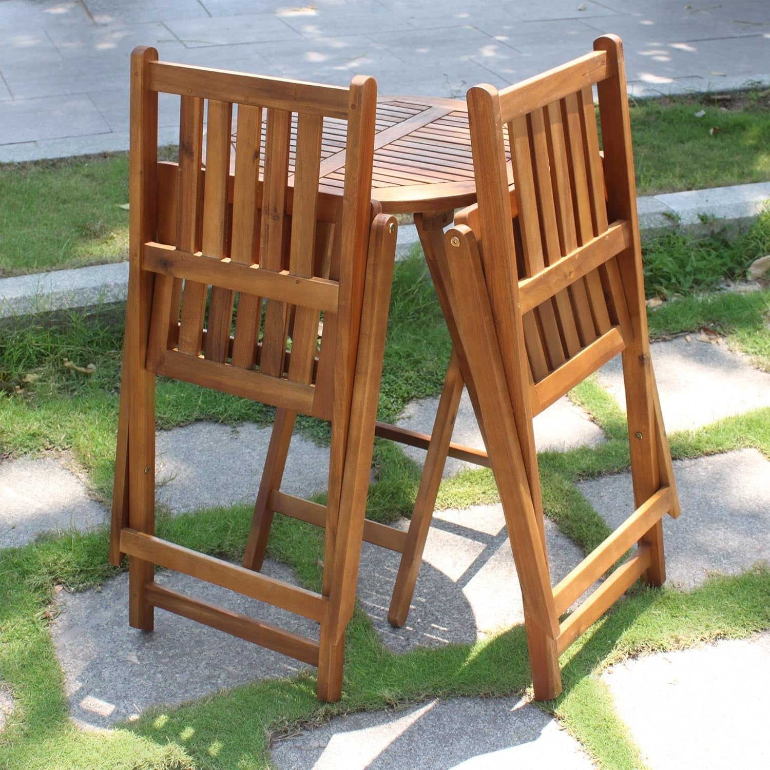 Hardy Haus Acacia Round Folding Bistro Table and Chair Set – Outdoor