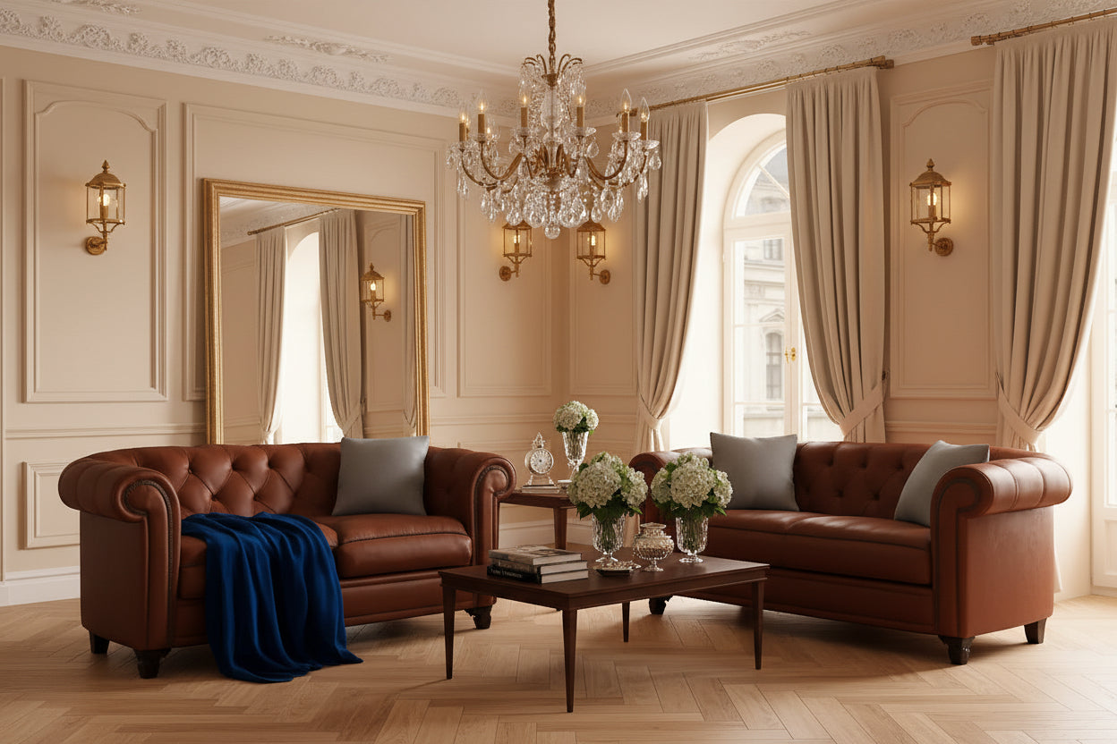 PU Brown Leather Modular Sectional Sofa Tufted Cushions-0