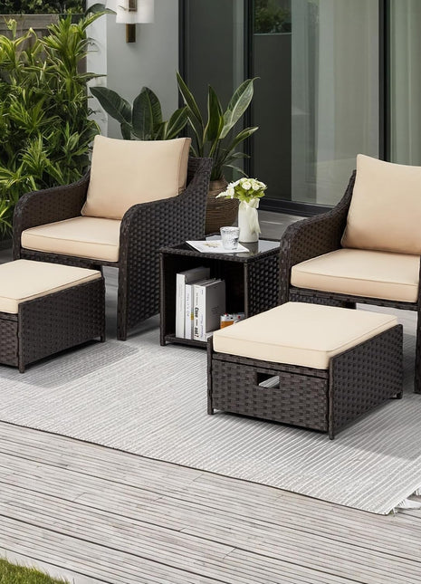Five Piece All Weather Wicker Patio Furniture Set-0