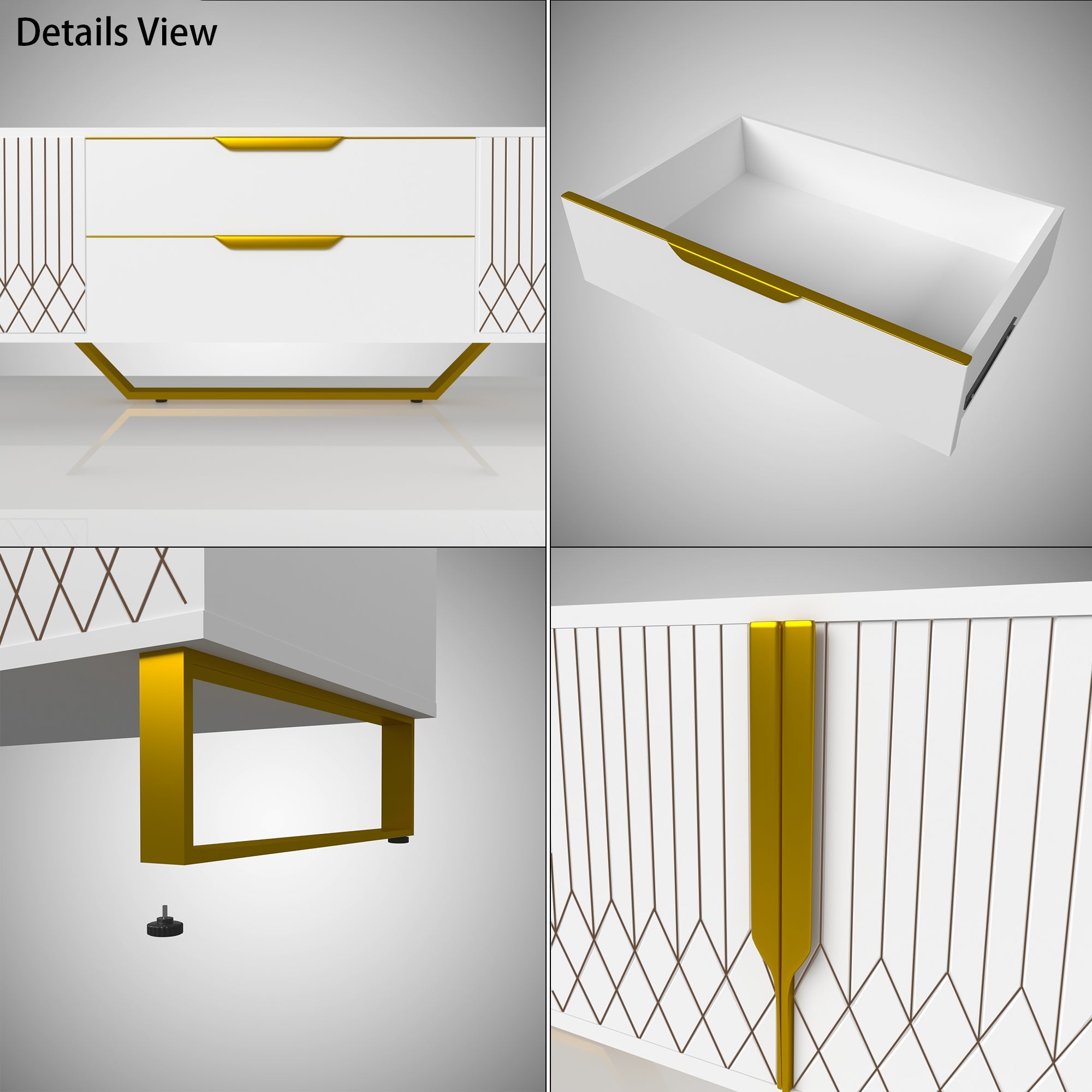 TV Console With Storage Cabinets, Carve Design TV Stand With Metal