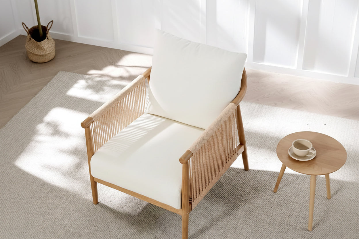 Cream Braided Accent Chairs Set Of 2 For Living Room