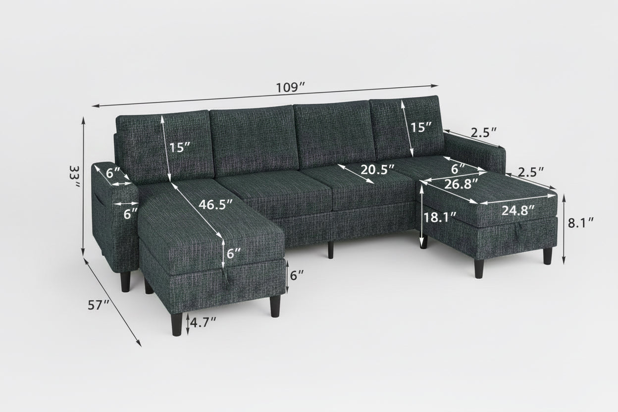 Blue Sectional Sofa With Reversible Chaise And Ottoman-1