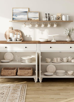 WAMAPT Buffet Cabinet with 4 Doors and 2 Drawers, Large Coffee Bar Tables Wood Kitchen Storage Cabinets with Storage Cabinets, Modern Farmhouse Sideboard Credenza for Dining Room, off White, 68 Inch-2