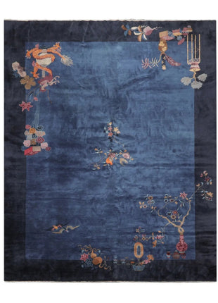 10x14 Royal Blue, Navy Hand Knotted Oriental 100% Wool Art Deco Peking Oriental Area Rug