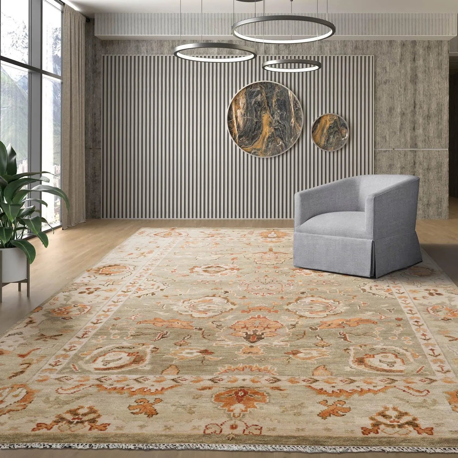 Multi Sizes LoomBloom Muted Turkish Oushak Hand Knotted Wool Traditional Area Rug Moss, Beige Color-0