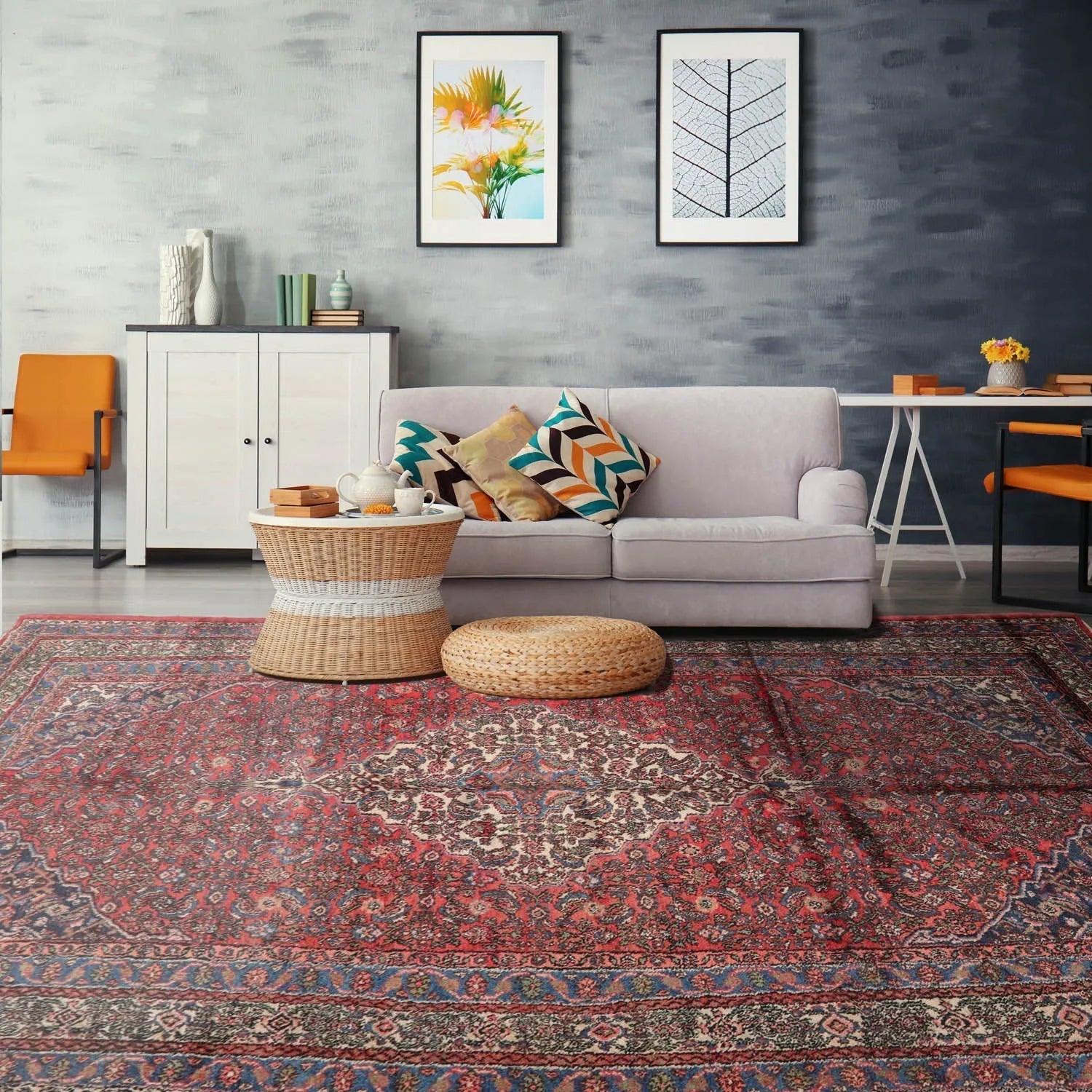 Hardy Haus 7' x 13' Hand-Knotted 100% Wool Tabriz Traditional Oriental Area Rug – Coral &amp; Ivory Multi-Color